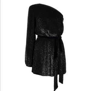 Retrofete L one shoulder black sequins dress